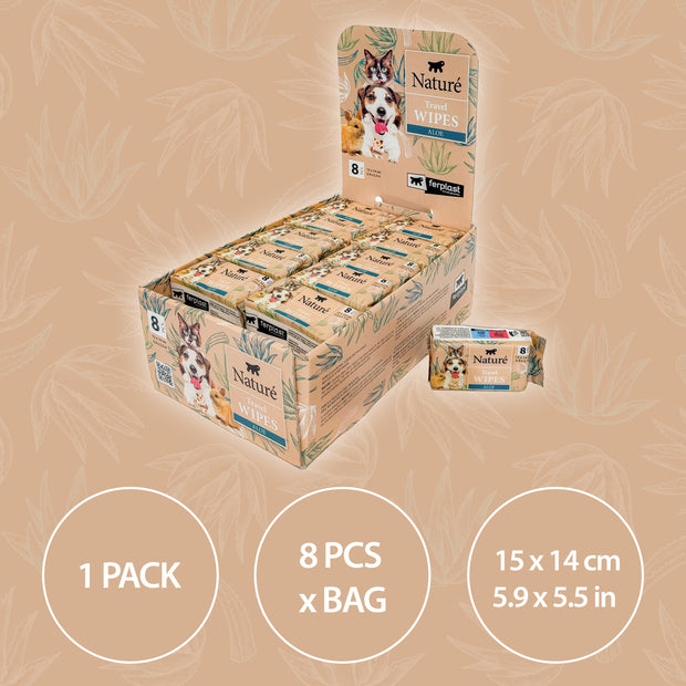 TRAVEL POCKET WIPES FOR DOGS AND CATS NATURÈ (x8)